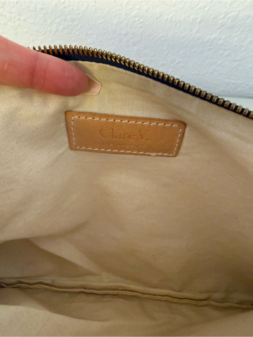 Clare V. Los Angeles Orange Leather Zip Clutch Pouch Wristlet Gold Hardware - Picture 13 of 13